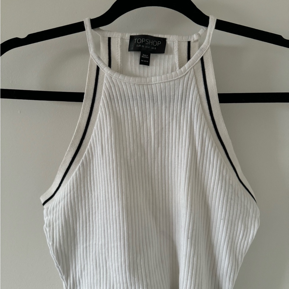 Topshop White Ribbed halter crop top